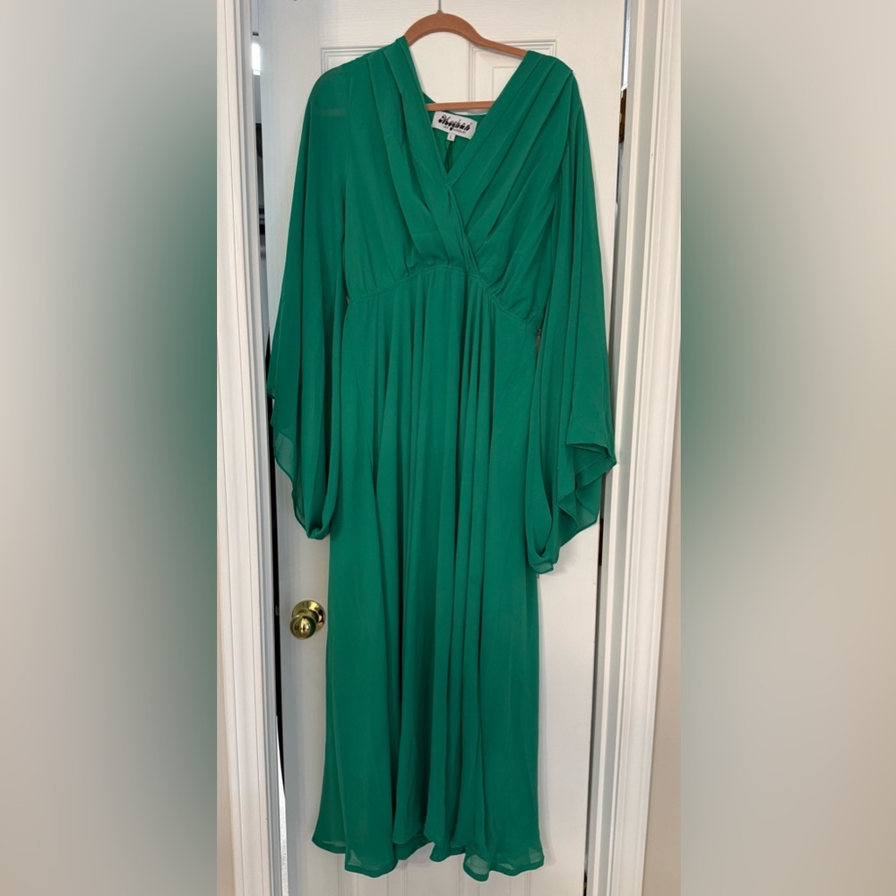 Meghan Los Angeles Emerald Green Chiffon Maxi Dress | Size Large
